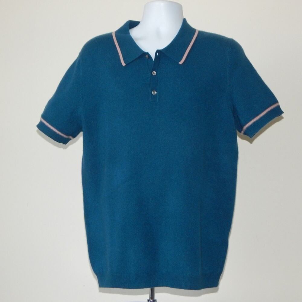 NWT Club Room Luxury 2-PLY CASHMERE Polo Shirt Tip Collar DRK Turquoise Men MED